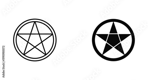 Pentagram star symbol icon set in flat vector and outline graphic style for occult designs