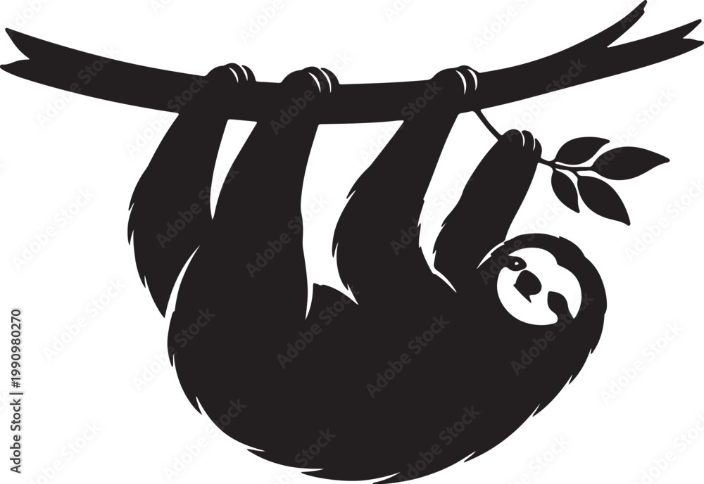 Fototapeta premium Black and white cartoon sloths illustration in a clean vector art style with simple animal design