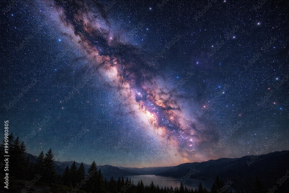 Fototapeta premium Bright Milky Way galaxy shining across a clear starry night sky