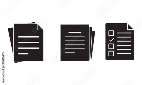 Document File and Checklist Icon Set Vector Illustration Isolated on White Background