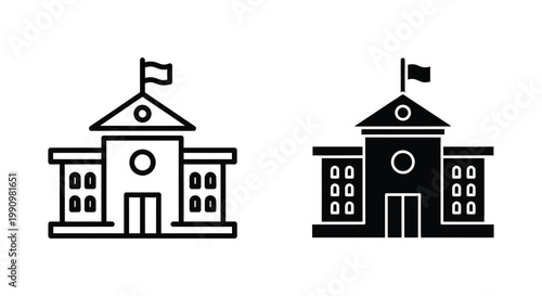 School building architecture icon set for educational institutions and campus branding vector