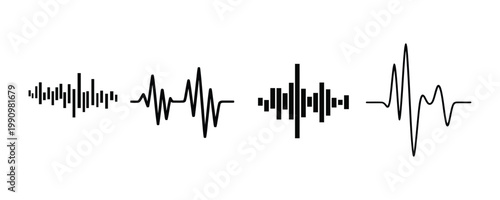 Audio Waveform Icon Set – Sound Signal Frequency Vector Collection