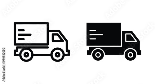Moving truck with motion lines in outline and silhouette style vector graphic element