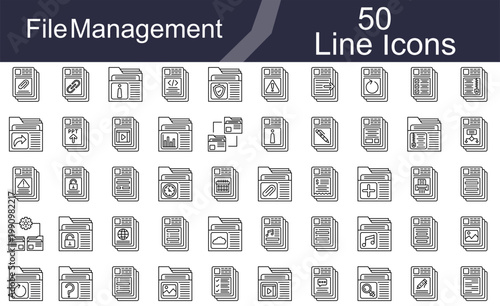 File Document Management Line Icons