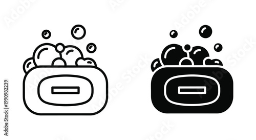Bar of soap with bubbles hygiene vector icon set in flat and outline style design graphic