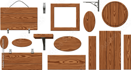 Set of Rustic Wooden Signboards Panels and Frames with Mounting Hardware for Farmhouse Style Signage Advertising Menus and Decorative Wall Graphic Design Projects