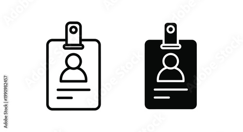Security badge identification card icon in line and solid black for professional workplace ID