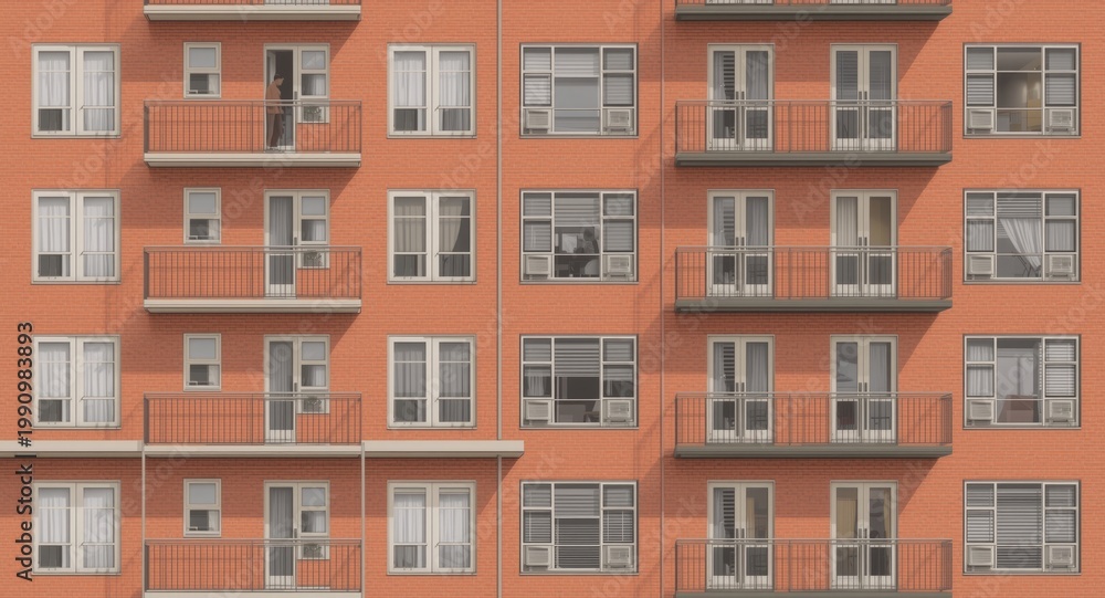 Obraz premium Urban apartment scene depicting neighborly conversations and mobile phone activity