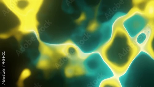Glowing organic shapes with a gradient, a blend of yellow and green hues against a dark background