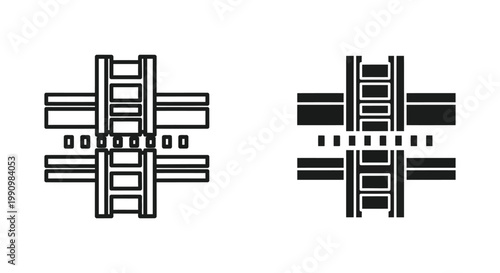 Crossroad intersection grid layout icon set in thin line and solid flat vector style