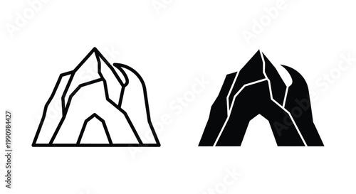 Mountain peak icon set with sharp geometry for outdoor adventure and travel branding