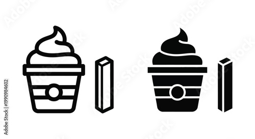 Cupcake dessert icon with bar in line and solid black style for food and bakery branding