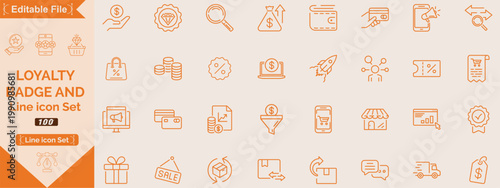 Loyalty and Badge reward line icon set. Gift, VIP badge, trophy, loyalty card, redeem point minimal vector illustrations. Simple outline signs for bonus programs.