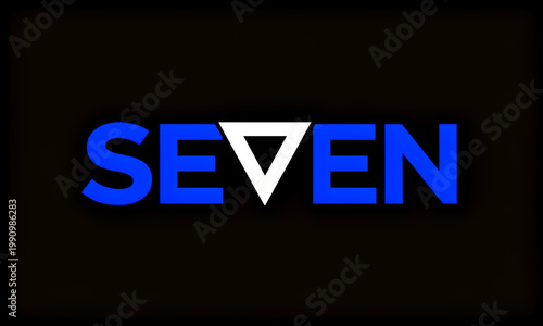 Minimalist modern typographic logo design featuring the word SEVEN with blue letters on black background