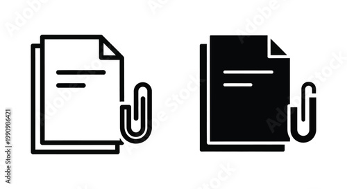 Document file with paperclip attachment icon set as flat vector office stationery symbol