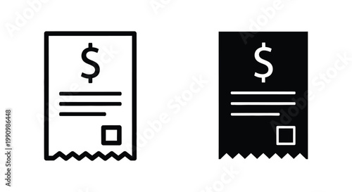 Financial receipt or invoice icon set with dollar sign as flat vector business symbol