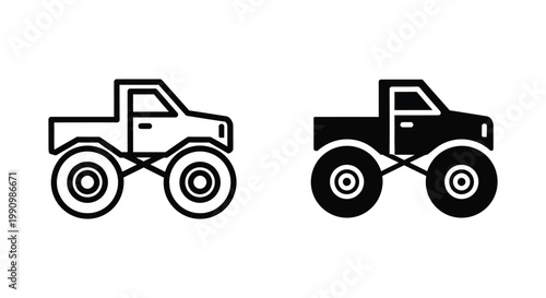 Monster truck vehicle icon for off road racing and extreme sports adventure graphic themes