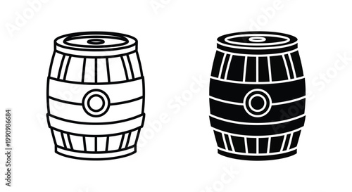 Wooden barrel icon set for beverage and storage industry in flat vector graphic style
