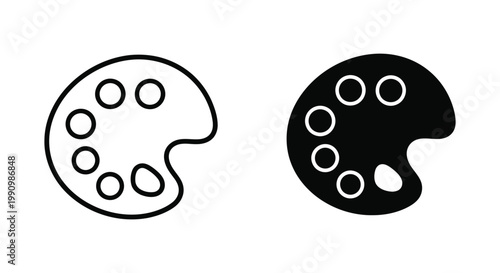 Artist paint palette icon set with multiple color wells for creative design projects