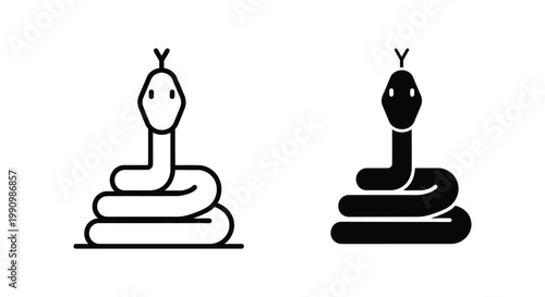 Coiled snake icon set depicting dangerous reptile in simple minimalist vector style