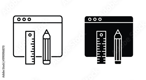 Web browser interface with pencil and ruler icon set for UI design and prototyping