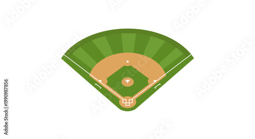A detailed illustration of a baseball field from an aerial perspective, highlighting its distinct diamond shape and outfield green expanse