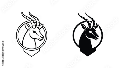 Stylized gazelle head silhouette logo design in circle frame for wildlife conservation branding or safari tourism marketing materials
