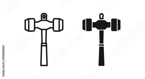 Industrial hammer tool icon in outline and solid black styles for construction graphics