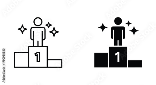 Winner podium icon set featuring first place pedestal with star elements for achievement