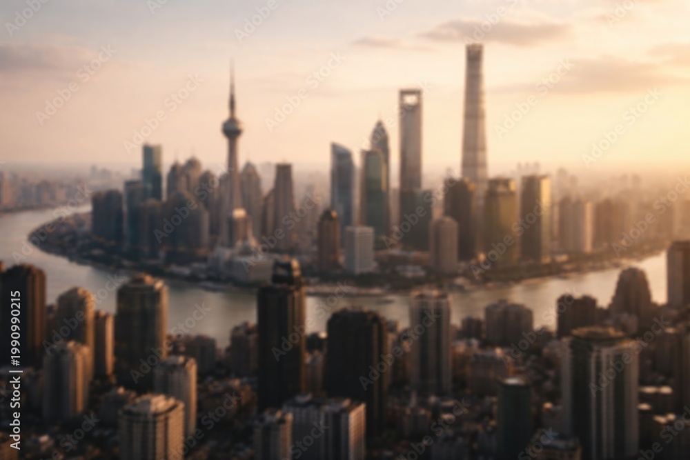 Fototapeta premium Fuzzy image of a metropolitan skyline including modern tall towers