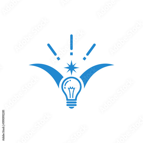 Blue light bulb with exclamation marks.