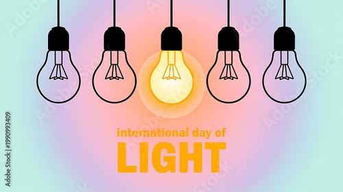International day of light conceptual illustration with hanging bulbs electric illumination electricity technology