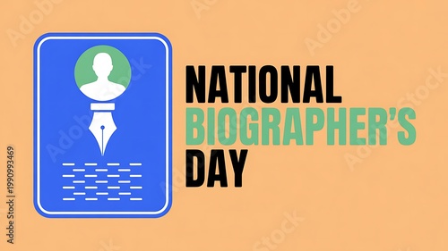 National biographer's day celebration graphic with fountain pen icon biographer biography literature document