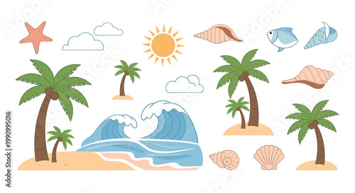 A cheerful, vector illustration evokes tropical vacation vibes, perfect for marketing materials, website backgrounds, or social media content promotin