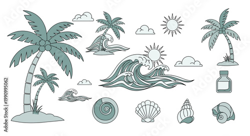 A charming illustration of a palm tree, perfect for conveying tropical vibes, relaxation, and vacation dreams. Ideal for travel marketing or social me