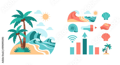 A vibrant, stylized illustration evoking a relaxing, tropical escape. Perfect for travel marketing, website backgrounds, or adding a touch of paradise