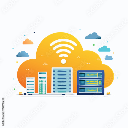 Cloud Computing Server Rack Network Technology Data Center Wifi Icon