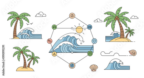 A cheerful illustration of a palm tree, evoking feelings of tranquility and paradise. Perfect for travel marketing, website design, or social media po