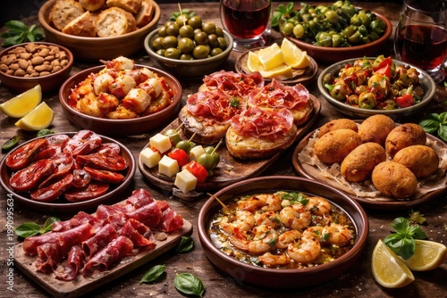Selection of authentic Spanish finger foods for appetizers