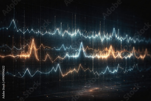 Reversed EEG signal graph on dark backdrop with space for custom annotations