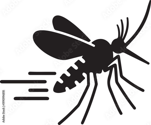 Mosquito Silhouette Icon with Motion Lines Vector Illustration Representing Fast Movement Pest Activity Disease Spread Concept for Malaria Dengue Zika Awareness and Control