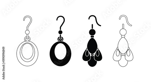 Four earring designs displayed in black and white a striking silhouette
