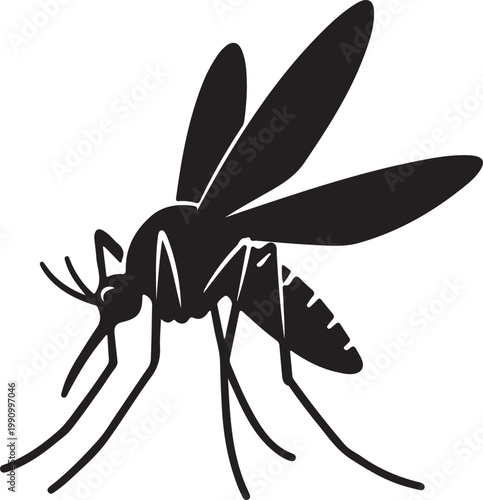 Mosquito Silhouette Icon Close Up Flying Insect Vector Illustration Representing Disease Transmission Malaria Dengue Zika Virus Pest Control and Public Health Warning Symbol