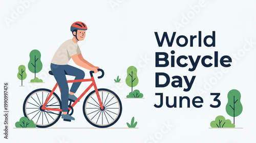 Casual cyclist riding bicycle in simple park scene illustrating eco transport lifestyle and daily commuting concept for sustainable awareness campaign banner design
