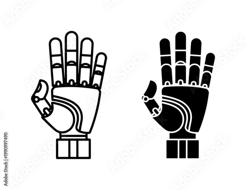 Robotic Hand Icon Set with Linear and Silhouette Styles