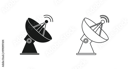 Two satellite dishes depicted in a contrasting black silhouette