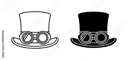 Steampunk Top Hat with Goggles Vector Icon Set