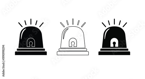 Three emergency vehicle lights varying in detail a stark silhouette