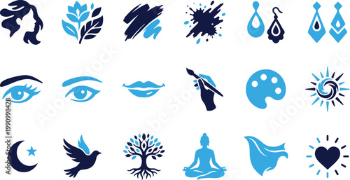 Abstract beauty and wellness symbols and icons set for creative design.