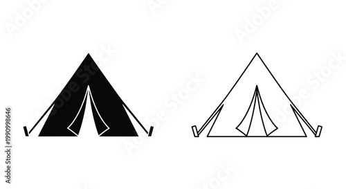 Two tent designs one filled and one outlined showcase camping equipment silhouette